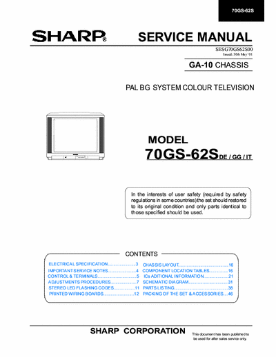 Sharp 70GS-62S SERVICE MANUAL